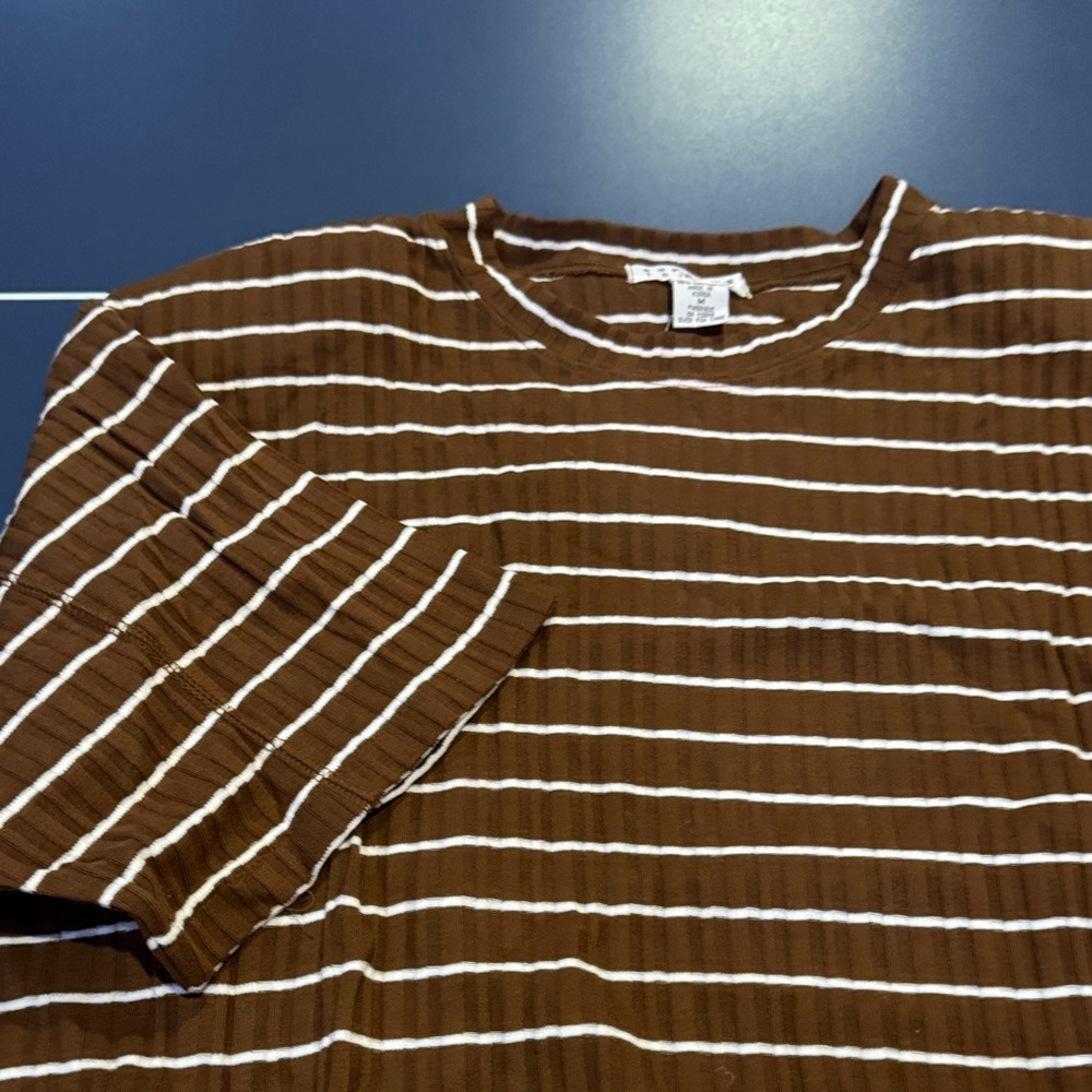 Express Brown and White Striped Short Sleeve Tee